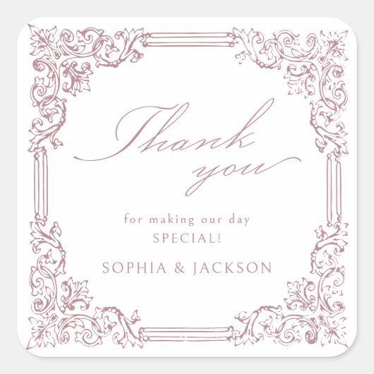 Dusty Roze  Lijst Elegant Script Bedankt Vierkante Sticker (Voorkant)