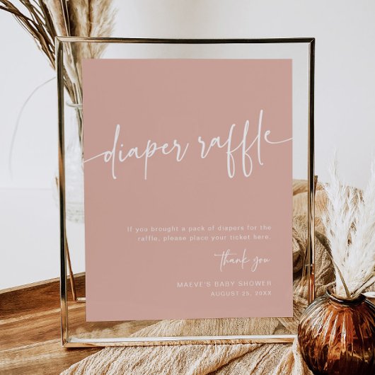 Dusty Roze Luier Raffle Teken Meisje Modern Minima Poster