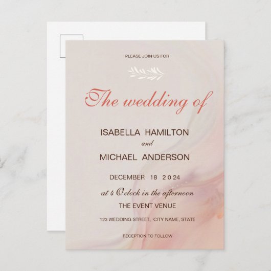 Dusty Roze Marmeren Script Kalligrafie Witte Tak Uitnodiging Briefkaart (Voorkant / Achterkant)