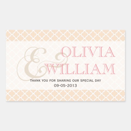Dusty roze Marokkaanse tegel ampersand bruiloft gu Rechthoekige Sticker (Voorkant)