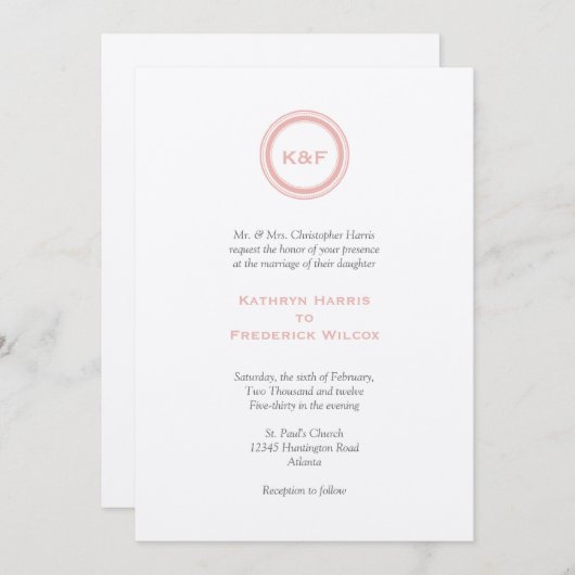 Dusty roze medallion initialen bruiloft kaart (Voorkant / Achterkant)