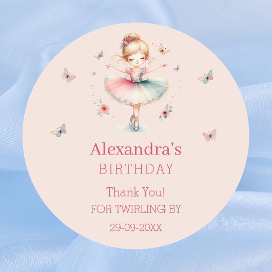 Dusty roze meisje ballerina verjaardag dank u ronde sticker