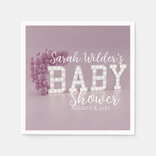 Dusty roze meisje ballon boog Baby shower servette Servet (Voorkant)