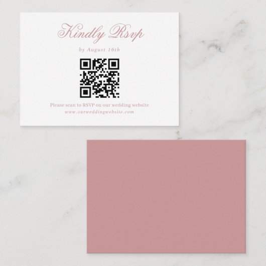 Dusty Roze Minimalistische Script Bruiloft QR Code Informatiekaartje (Voorkant / Achterkant)