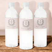 Dusty roze monogram bruiloft bloemenkam waterfles etiket