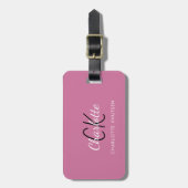 Dusty roze, monogrammen bagagelabel (Voorkant verticaal)