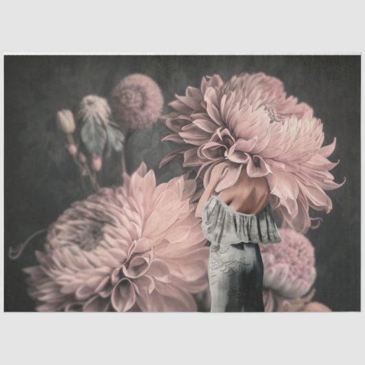 Dusty roze moody florals vrouwenachterportret tissuepapier (Voorkant)