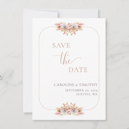 Dusty roze pampas grass sparen de Datum aankondigi Kaart (Voorkant)