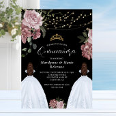 Dusty roze prinses bloementweeling quinceañera kaart