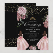 Dusty roze prinses bloementweeling quinceañera kaart (Voorkant / Achterkant)