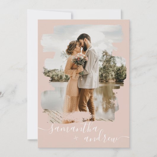 Dusty roze pushlijnscript 2 foto's bruiloft kaart (Voorkant)