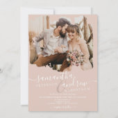 Dusty roze pushlijnscript 2 foto's bruiloft kaart (Achterkant)