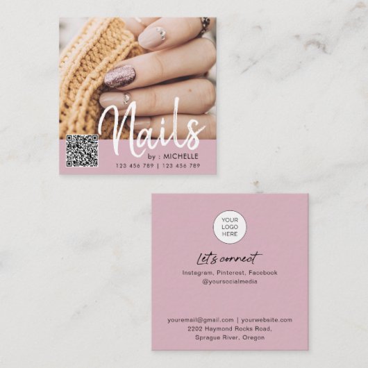 Dusty Roze QR-codestikels foto-visitekaartjes Vierkante Visitekaartje (Voorkant / Achterkant)