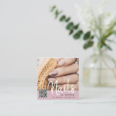 Dusty Roze QR-codestikels foto-visitekaartjes Vierkante Visitekaartje (Staand voorkant)