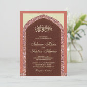 Dusty Roze Rose Goud Glitter Mihrab Moslim Bruilof Kaart (Staand voorkant)