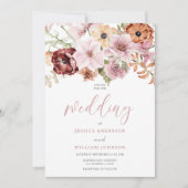 Dusty Roze Rose Waterverf Bloemen Bruiloft Kaart (Voorkant)