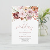 Dusty Roze Rose Waterverf Bloemen Bruiloft Kaart (Staand voorkant)