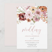 Dusty Roze Rose Waterverf Bloemen Bruiloft Kaart (Voorkant / Achterkant)