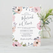 Dusty roze Roses Midzomer Floral Wedding Kaart (Staand voorkant)