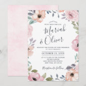 Dusty roze Roses Midzomer Floral Wedding Kaart (Voorkant / Achterkant)