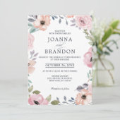 Dusty roze Roses Midzomer Floral Wedding Kaart (Staand voorkant)