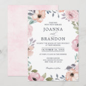 Dusty roze Roses Midzomer Floral Wedding Kaart (Voorkant / Achterkant)