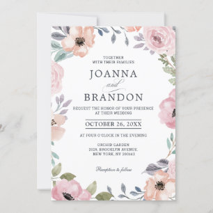 Dusty roze Roses Midzomer Floral Wedding Kaart