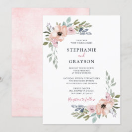 Dusty roze Roses Midzomer Floral Wedding Kaart