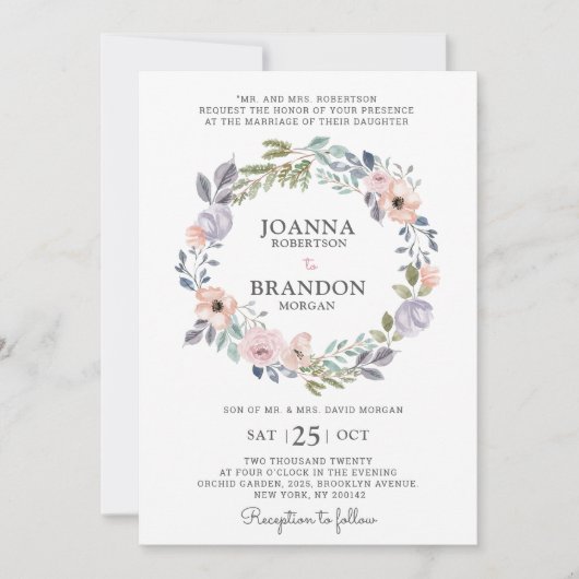 Dusty roze Roses Midzomer Floral Wedding Kaart (Voorkant)