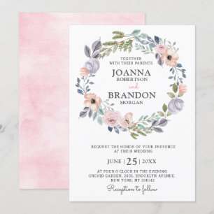 Dusty roze Roses Midzomer Floral Wedding Kaart