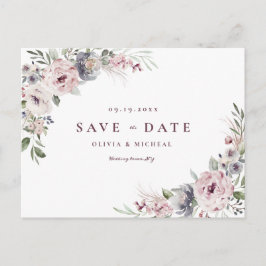 Dusty roze roze boho floral save the date aankondigingskaart
