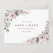 Dusty roze roze boho floral save the date aankondigingskaart (Voorkant)