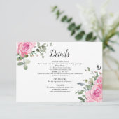 Dusty Roze Rozen Eucalyptus Bruiloft Details Informatiekaartje (Staand voorkant)