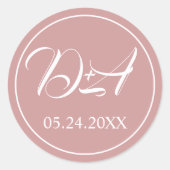 Dusty roze script typografie initialen bruiloft ronde sticker (Voorkant)