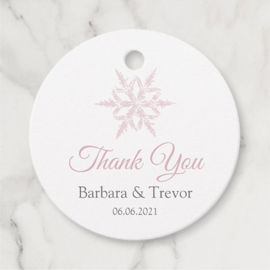 Dusty roze sneeuwvlokken winter bruiloft dank u bedankjes labels (Voorkant)
