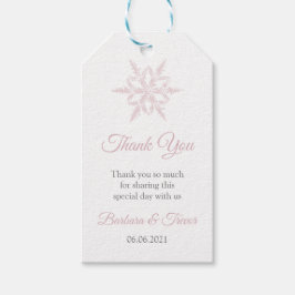 Dusty roze sneeuwvlokken winter bruiloft dank u cadeaulabel