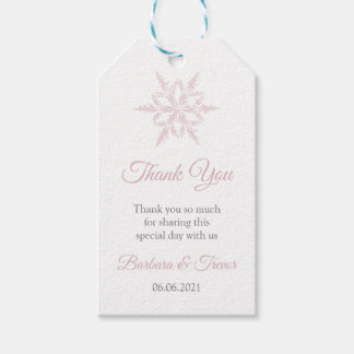 Dusty roze sneeuwvlokken winter bruiloft dank u cadeaulabel