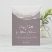 dusty roze torn papier bergt huwelijksuitnodiging kaart (Staand voorkant)