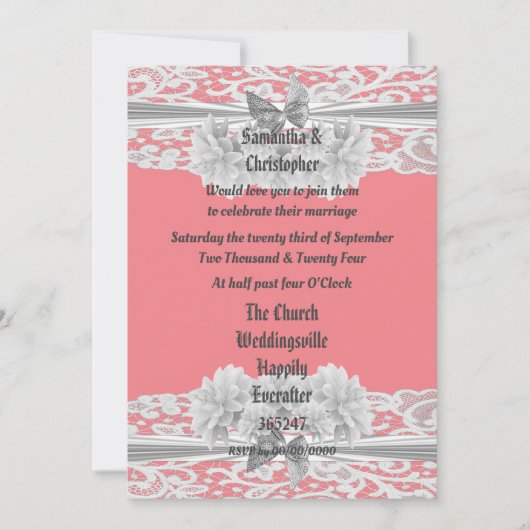 Dusty roze uitnodiging voor de bruiloft van witte  (Voorkant)