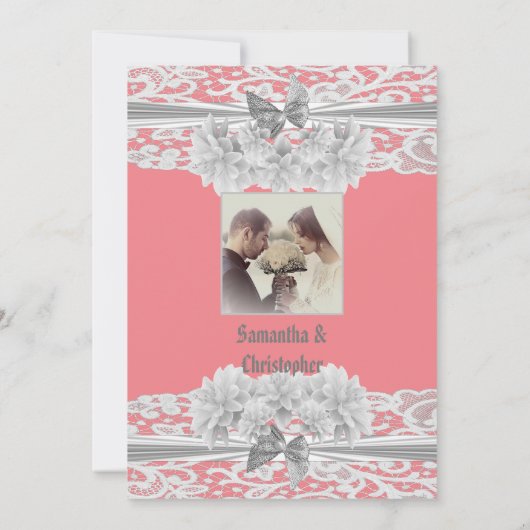 Dusty roze uitnodiging voor de bruiloft van witte  (Achterkant)