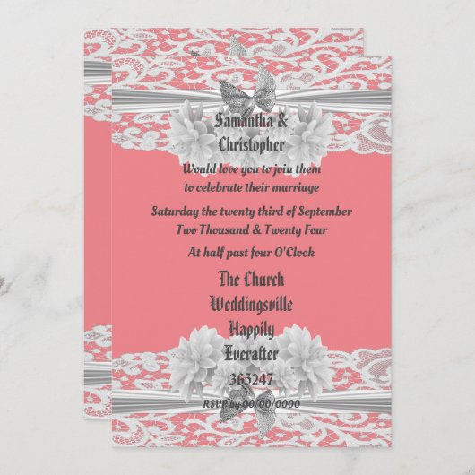 Dusty roze uitnodiging voor de bruiloft van witte (Voorkant / Achterkant)