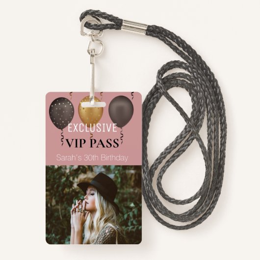 Dusty Roze Verjaardag Party Foto Custom Pass VIP Badge (Voorkant met draagriem)