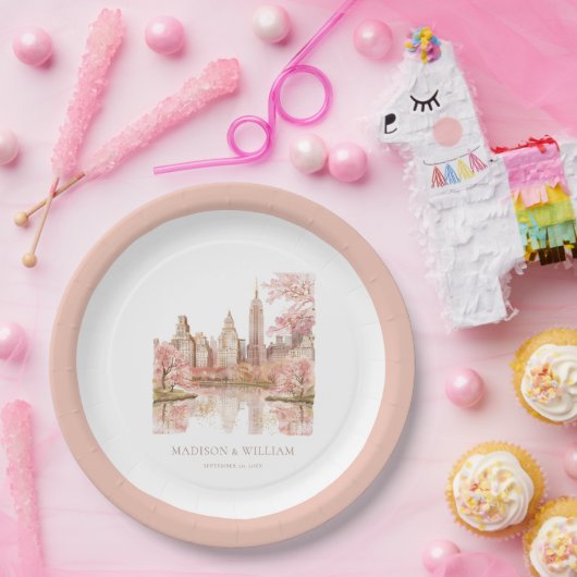 Dusty Roze Waterverf New York Bruiloft Papieren Bordje (Feest)