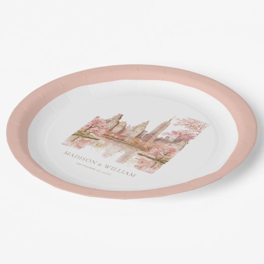 Dusty Roze Waterverf New York Bruiloft Papieren Bordje (Gekanteld)