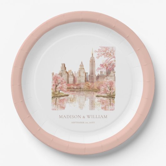 Dusty Roze Waterverf New York Bruiloft Papieren Bordje (Voorkant)