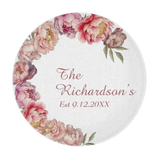 Dusty Roze Waterverf Pioen Custom Snijplank (Voorkant)