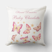Dusty roze wit baby meisje naam vlinder kwekerij kussen (Voorkant)