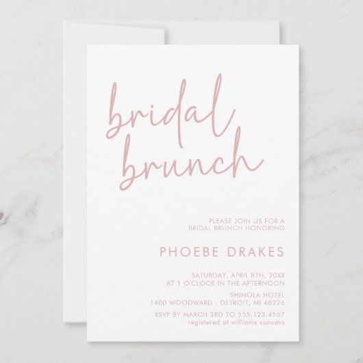 Dusty Roze & Wit Minimalistisch Script Bruids Brun Kaart (Voorkant)