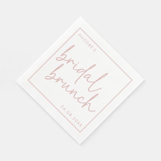 Dusty Roze & Wit Minimalistisch Script Bruids Brun Servet (Hoek)