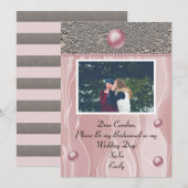 Dusty roze zijde lichte zilverkleurige foliezakfot kaart (Voorkant / Achterkant)